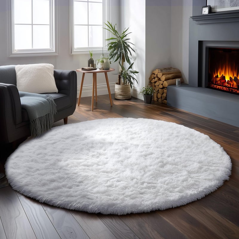 Amdrebio White Fluffy Round Rug 4Ft for Bedroom Aesthetic, Washable Fuzzy Fur Circle Area Rugs for Living Room, Plush Soft Shaggy Carpet for Nursery Dorm, Cute Kids Room Decor for Baby Teen Girls - Image 5